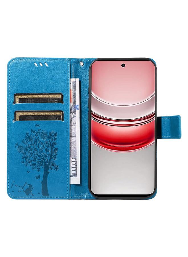 S-TOP Case For Realme 14x 5G Global Tree & Cat Embossed Pattern Flip Leather Phone Case - Image 4