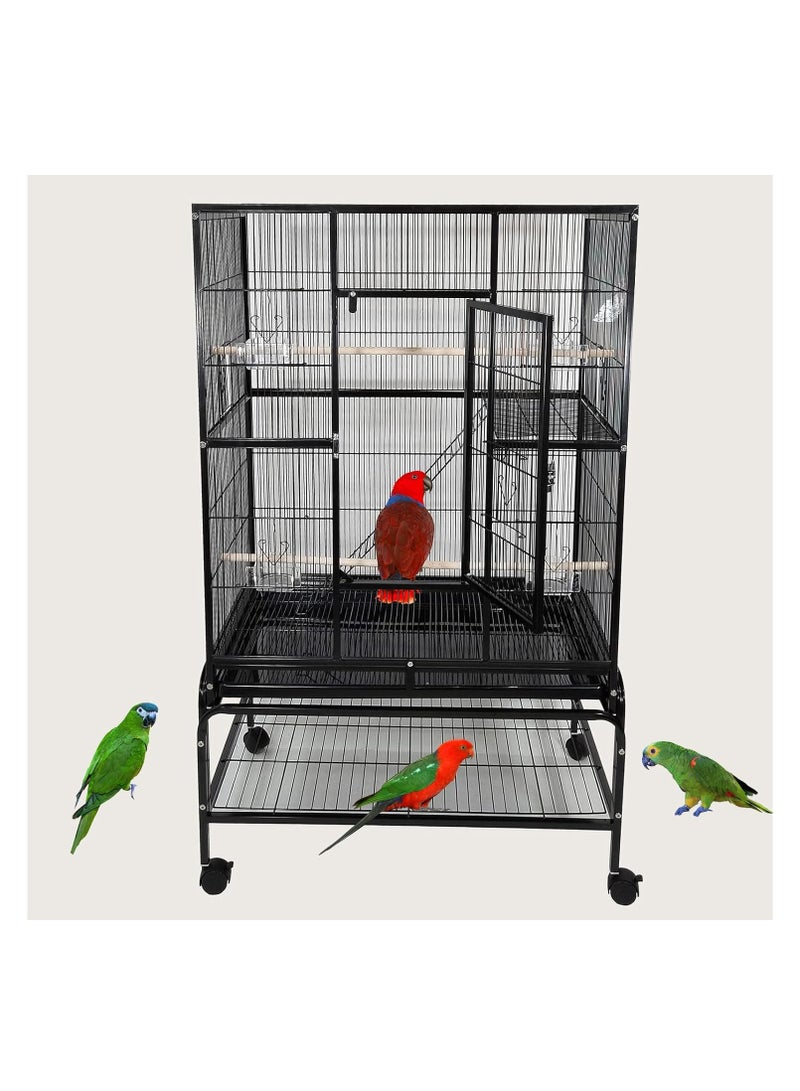 NNC PETS قفص حديث ممتع مع حاويات طعام للببغاء أسود 136 سم | للاستخدام الداخلي | سهل التجميع | قفص باللون الأسود | راحة للطيور | عجلات عالمية | تصميم جميل - Image 1