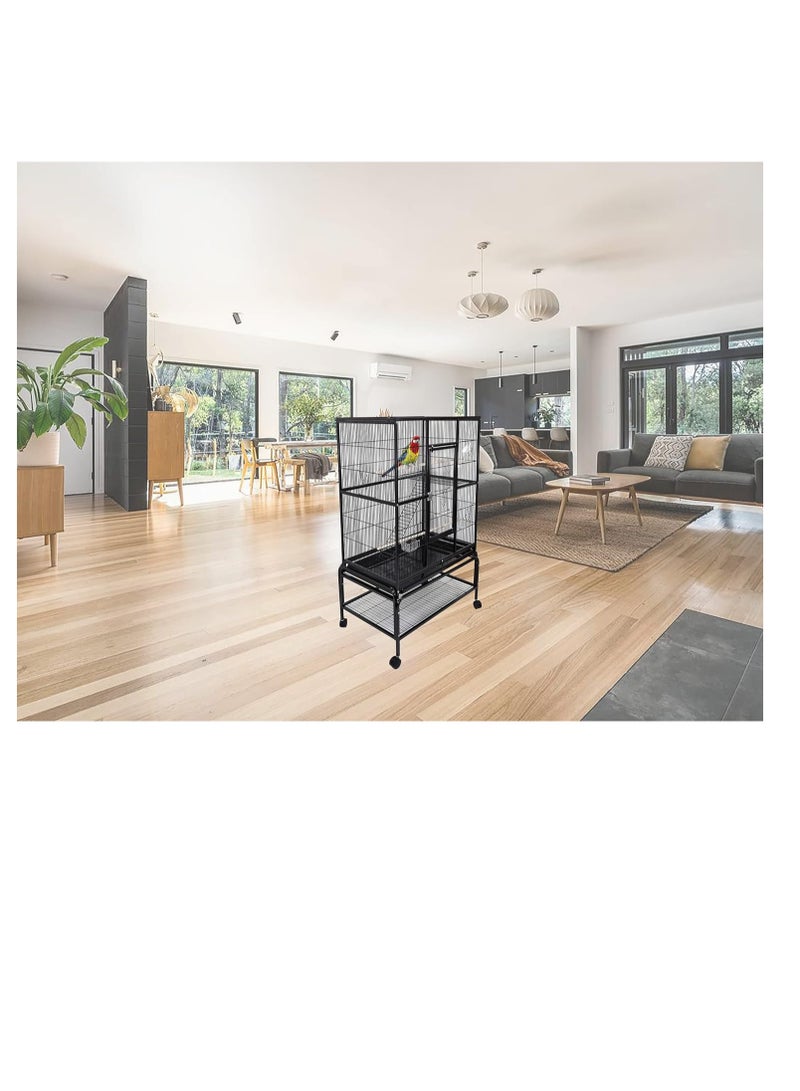 NNC PETS قفص حديث ممتع مع حاويات طعام للببغاء أسود 136 سم | للاستخدام الداخلي | سهل التجميع | قفص باللون الأسود | راحة للطيور | عجلات عالمية | تصميم جميل - Image 2
