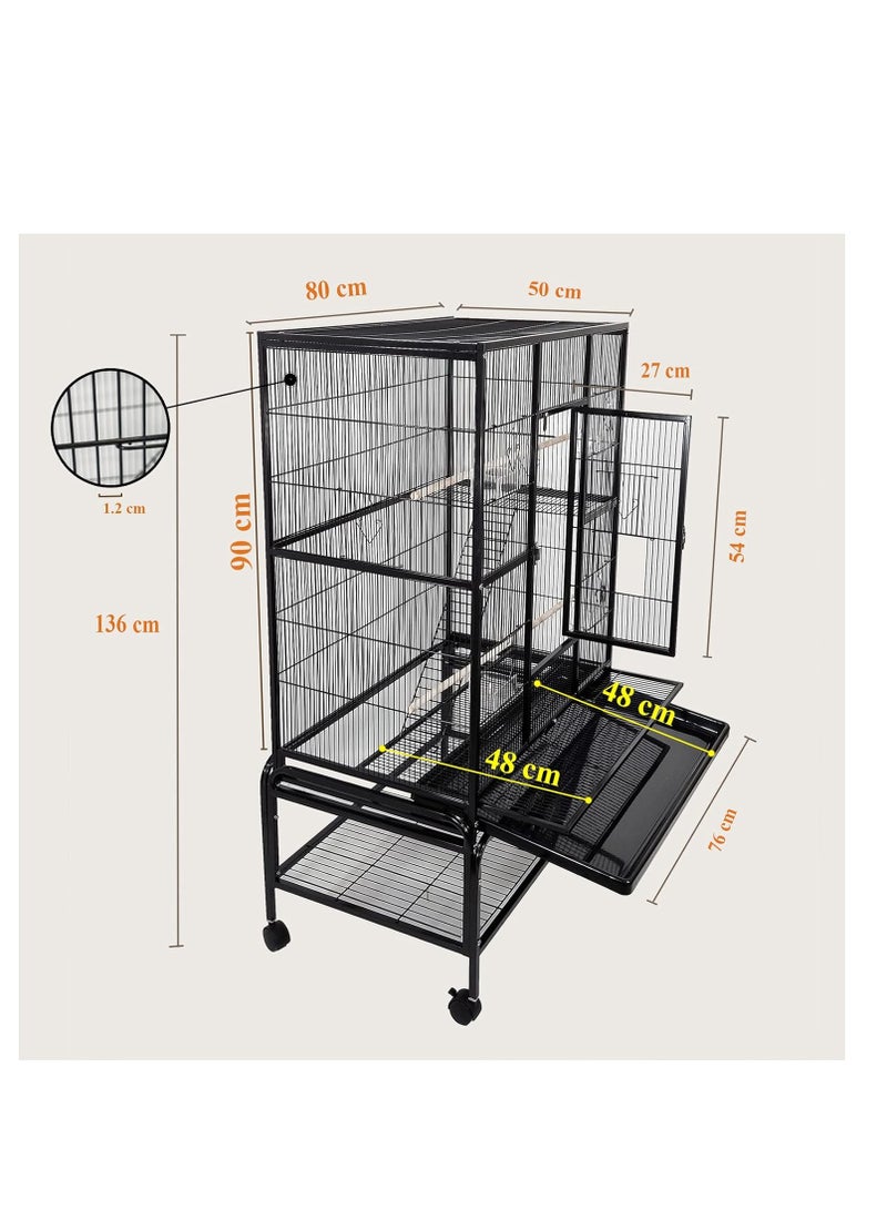 NNC PETS قفص حديث ممتع مع حاويات طعام للببغاء أسود 136 سم | للاستخدام الداخلي | سهل التجميع | قفص باللون الأسود | راحة للطيور | عجلات عالمية | تصميم جميل - Image 3