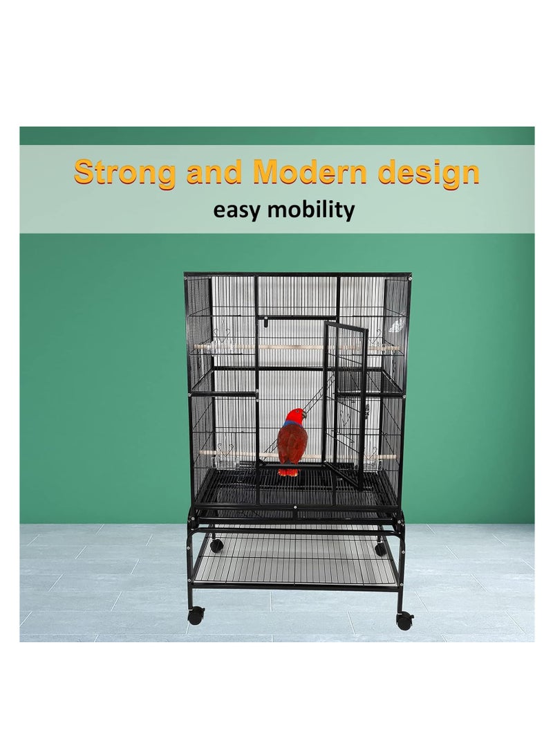NNC PETS قفص حديث ممتع مع حاويات طعام للببغاء أسود 136 سم | للاستخدام الداخلي | سهل التجميع | قفص باللون الأسود | راحة للطيور | عجلات عالمية | تصميم جميل - Image 4
