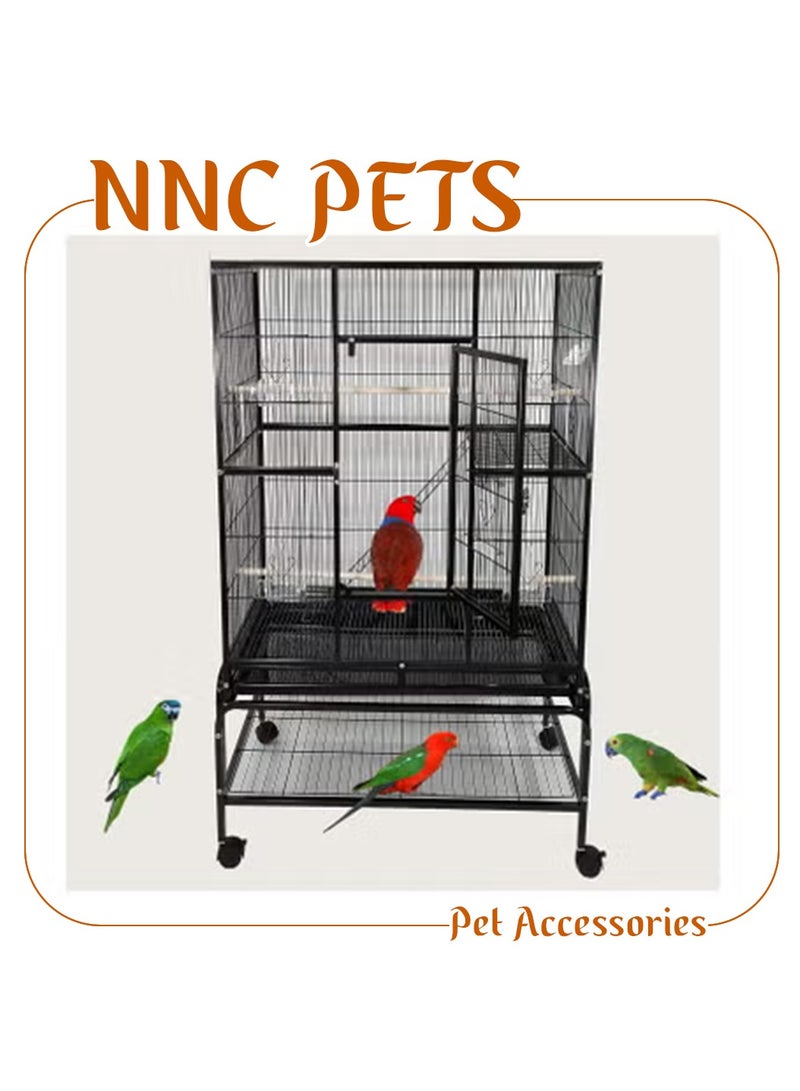 NNC PETS قفص حديث ممتع مع حاويات طعام للببغاء أسود 136 سم | للاستخدام الداخلي | سهل التجميع | قفص باللون الأسود | راحة للطيور | عجلات عالمية | تصميم جميل - Image 1