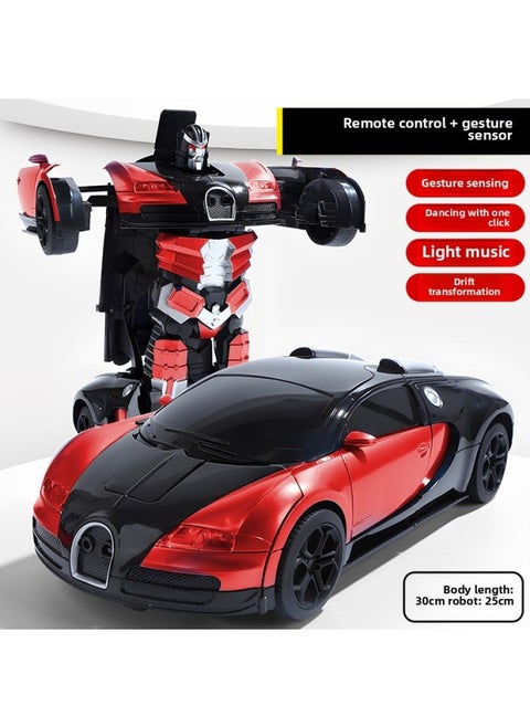 Gesture Induction Deformation Remote Control Car Children's Large Charging Racing King Kong Robot Boy Voice Control Toy-Color:Upgraded 2 Sets Of Batteries (90 Minutes Of Battery Life + Lifetime Warranty + Remote Control Screwdriver) - Large 28cm - Red + Gadi [remote Control + Gesture Sensor]
