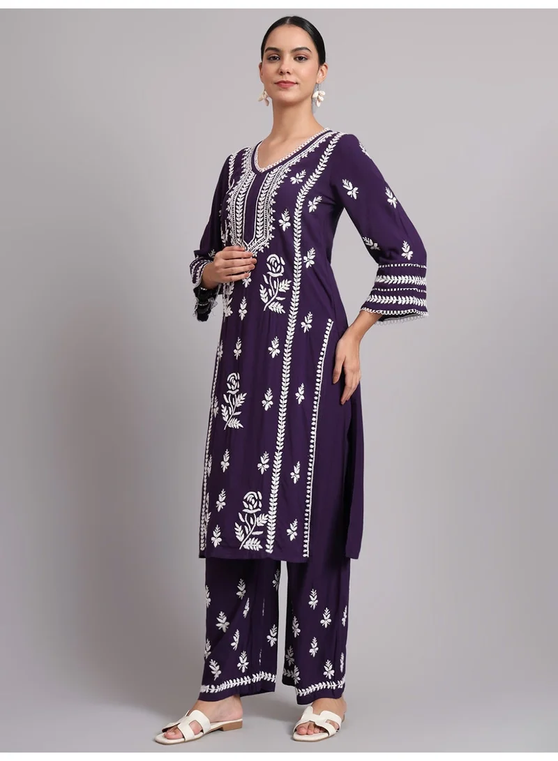 Alaya purple Women Hand Embroidered Lucknowi Chikankari Rayon Kurta Set-AL4078KS for Women | Best Price UAE