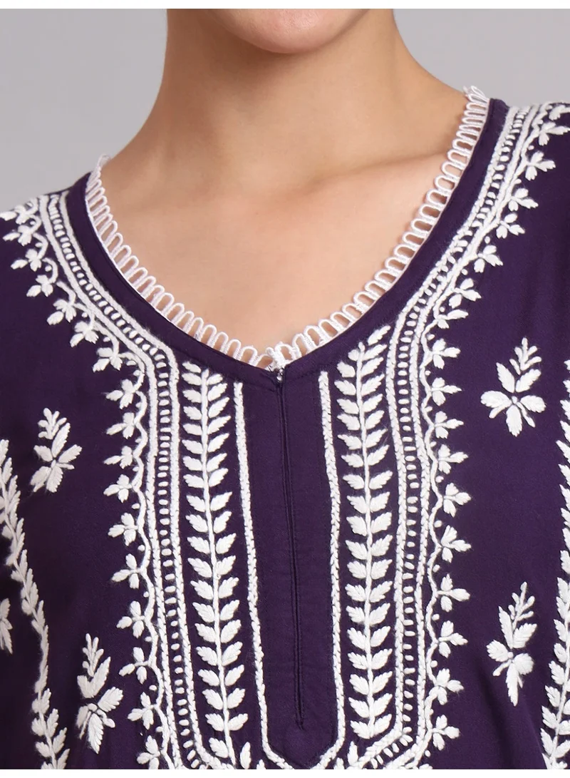 Alaya purple Women Hand Embroidered Lucknowi Chikankari Rayon Kurta Set-AL4078KS for Women | Best Price UAE