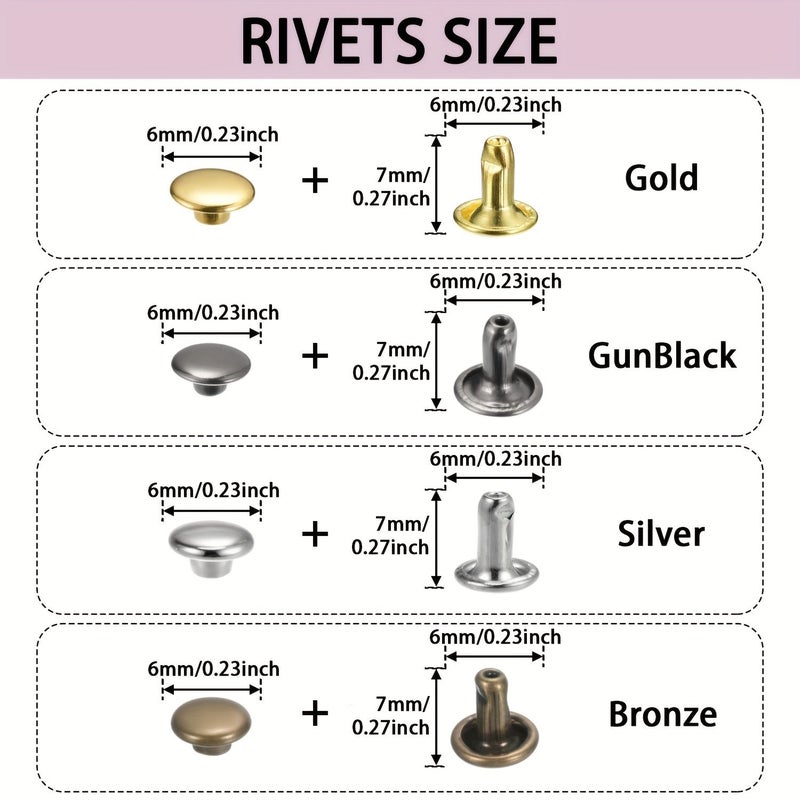 Silvery 200pcs Leather Rivets 6x6mm Double Cap Metal Studs for Craft Bags Belts - Image 2