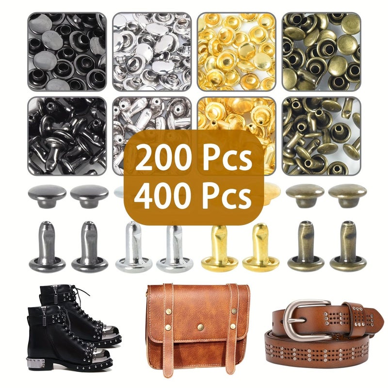 Silvery 200pcs Leather Rivets 6x6mm Double Cap Metal Studs for Craft Bags Belts - Image 1