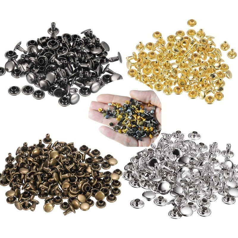 Silvery 200pcs Leather Rivets 6x6mm Double Cap Metal Studs for Craft Bags Belts - Image 4
