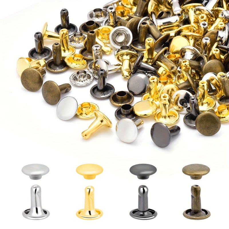 Silvery 200pcs Leather Rivets 6x6mm Double Cap Metal Studs for Craft Bags Belts - Image 3