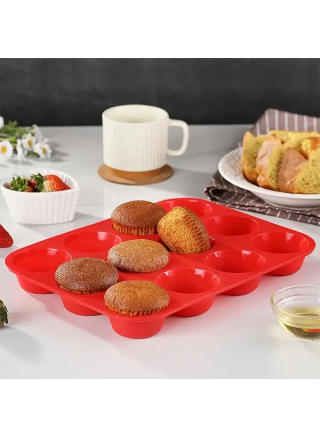 Large Silicone Muffin Baking Tray 12 Cup Non Stick Cake Mold Orange Bpa Free Dishwasher Safe Microwaveable - Image 1
