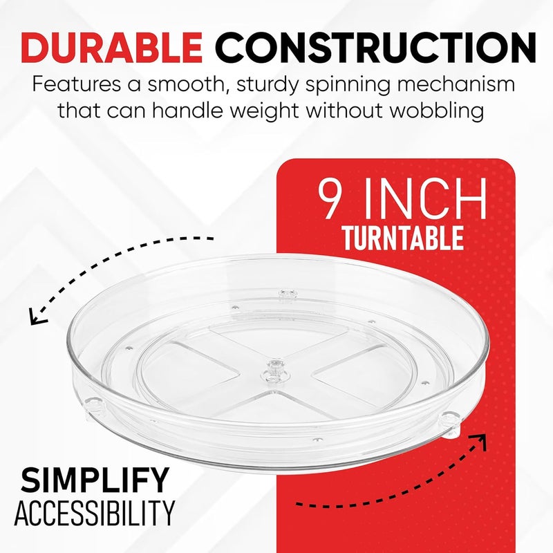 Oizeir Clear Lazy Susan Organizer (Pack of 2) 9 Inch Turntable for Kitchen, Pantry, Fridge, Bathroom, and Vanity Countertops, Acrylic Rotating Organizer - Image 3