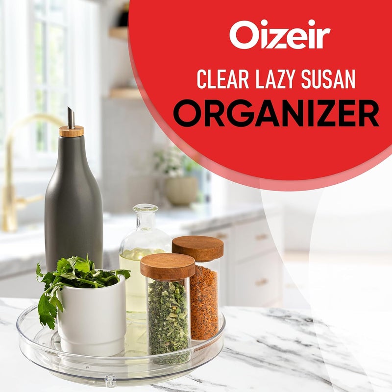 Oizeir Clear Lazy Susan Organizer (Pack of 2) 9 Inch Turntable for Kitchen, Pantry, Fridge, Bathroom, and Vanity Countertops, Acrylic Rotating Organizer - Image 2