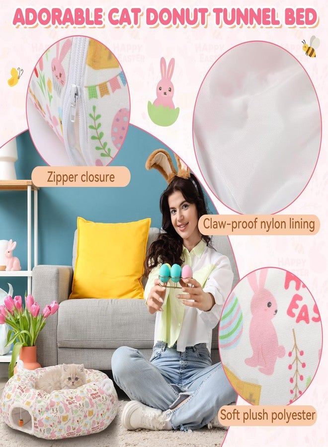 Aliceset سرير نفق للقطط على شكل أرنب عيد الفصح من أليسيت، مناسب للقطط المنزلية، مقاس 90 سم × 90 سم × 25 سم، قابل للطي على شكل نفق دونات مع وسادة قابلة للغسل، لعبة كهف على شكل أرنب عيد الفصح للقطط الصغيرة - Image 3