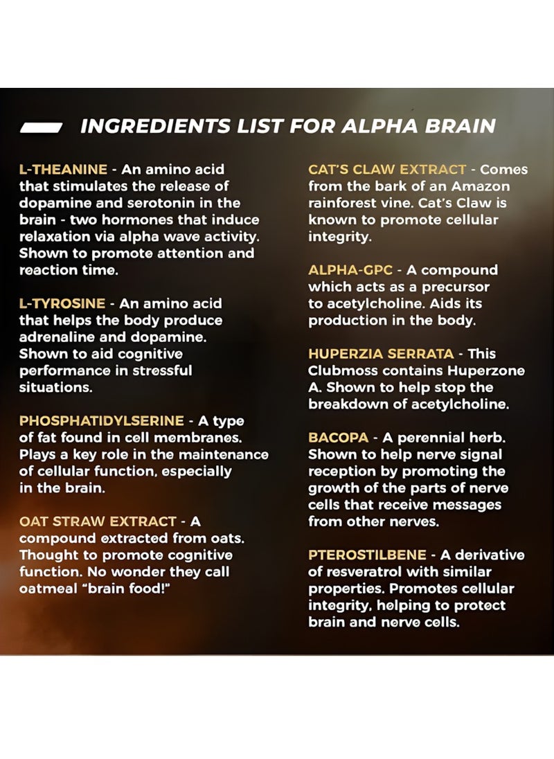 Alpha Premium Nootropic Brain Supplement 30 Count for Concentration, Brain - Memory Support & Brain Booster for Men & Women