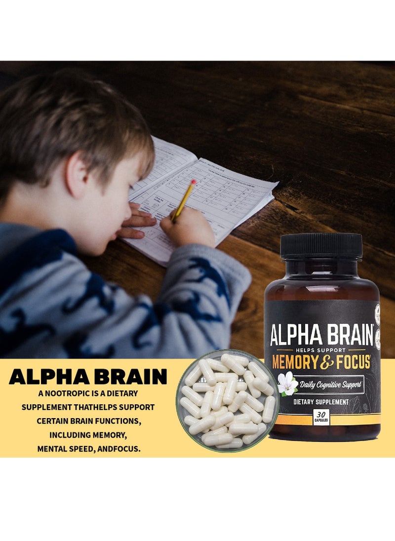 Alpha Premium Nootropic Brain Supplement 30 Count for Concentration, Brain - Memory Support & Brain Booster for Men & Women