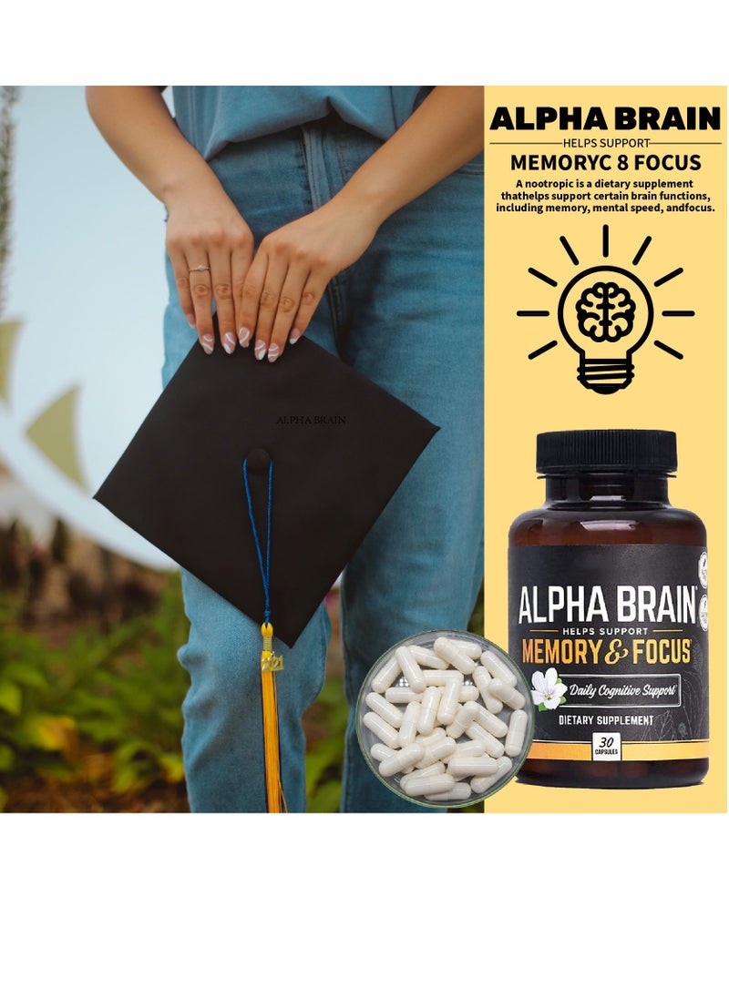 Alpha Premium Nootropic Brain Supplement 30 Count for Concentration, Brain - Memory Support & Brain Booster for Men & Women
