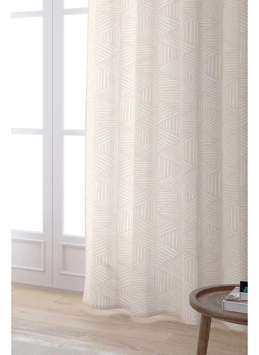 Cango Home Cream White Bohemian Scandinavian Geometric Patterned Digital Printed Curtain CGH1211-PR