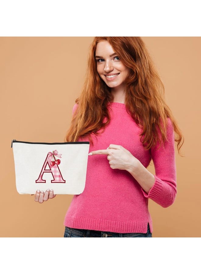 CQM Initial Makeup Bag Monogram Cosmetic Bag Monogrammed Gifts for Women Girls Friends Coworker Teacher Personalized Travel Toiletry Bag Christmas Bridal Shower Wedding Bridesmaid Gifts, Cherry A - Image 2