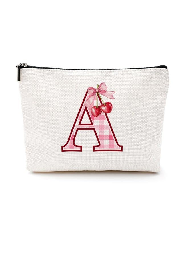 CQM Initial Makeup Bag Monogram Cosmetic Bag Monogrammed Gifts for Women Girls Friends Coworker Teacher Personalized Travel Toiletry Bag Christmas Bridal Shower Wedding Bridesmaid Gifts, Cherry A - Image 1