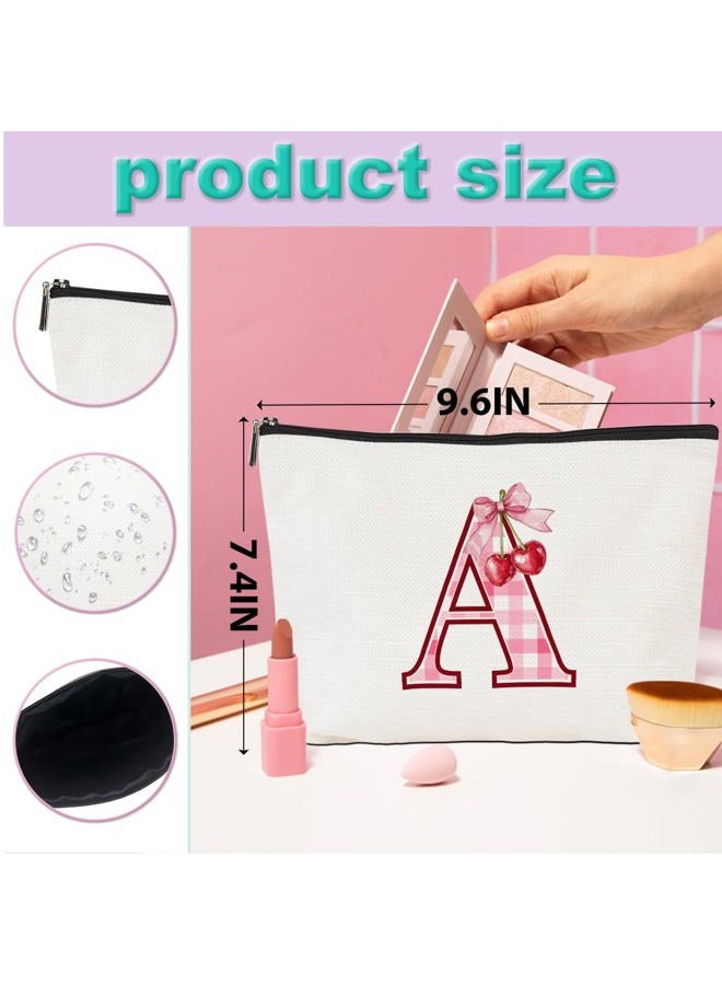 CQM Initial Makeup Bag Monogram Cosmetic Bag Monogrammed Gifts for Women Girls Friends Coworker Teacher Personalized Travel Toiletry Bag Christmas Bridal Shower Wedding Bridesmaid Gifts, Cherry A - Image 4