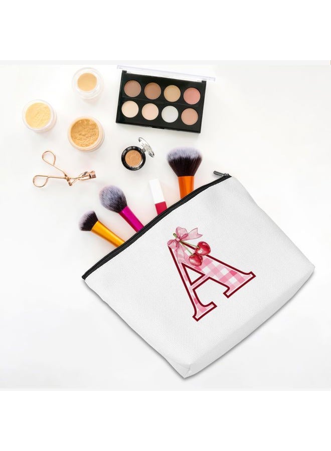 CQM Initial Makeup Bag Monogram Cosmetic Bag Monogrammed Gifts for Women Girls Friends Coworker Teacher Personalized Travel Toiletry Bag Christmas Bridal Shower Wedding Bridesmaid Gifts, Cherry A - Image 3