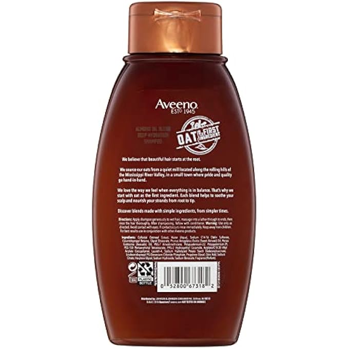 Aveeno ALMOND OIL BLEND SULFATE-FREE SHAMPOO WITH AVOCADO OIL FOR INTENSE HYDRATION, DEEP MOISTURIZING SHAMPOO FOR THICK, CURLY, FRIZZY OR COARSE HAIR, PARABEN & DYE-FREE, 12 FL OZ - Image 3