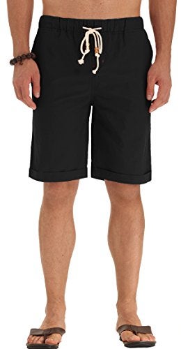 NITAGUT Men's Linen Casual Classic Fit Short (XS(US 28-30), 011Black) - Image 4