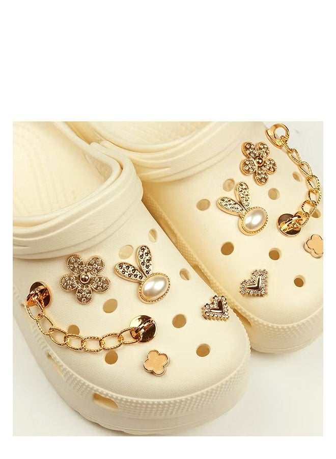 10 قطع من زينة الأحذية اللامعة - مع زهرة حذاء أرنب ماسية - مع زهرة ماسية - زهرة حذاء قلب الخوخ - زينة سلسلة - هدايا - Image 5