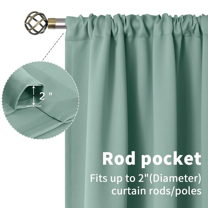 BGment Rod Pocket Blackout Curtains for Bedroom - Thermal Insulated Room Darkening Curtain for Living Room  Light Sage  52 x 63 Inch  2 Panels - Image 3