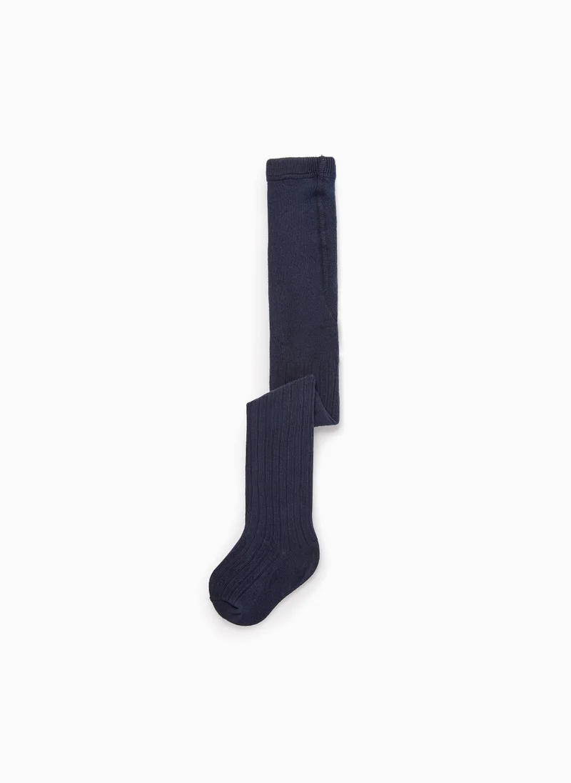 Zippy Anti-Pilling Ribbed Tights for Baby Girls, Dark Blue