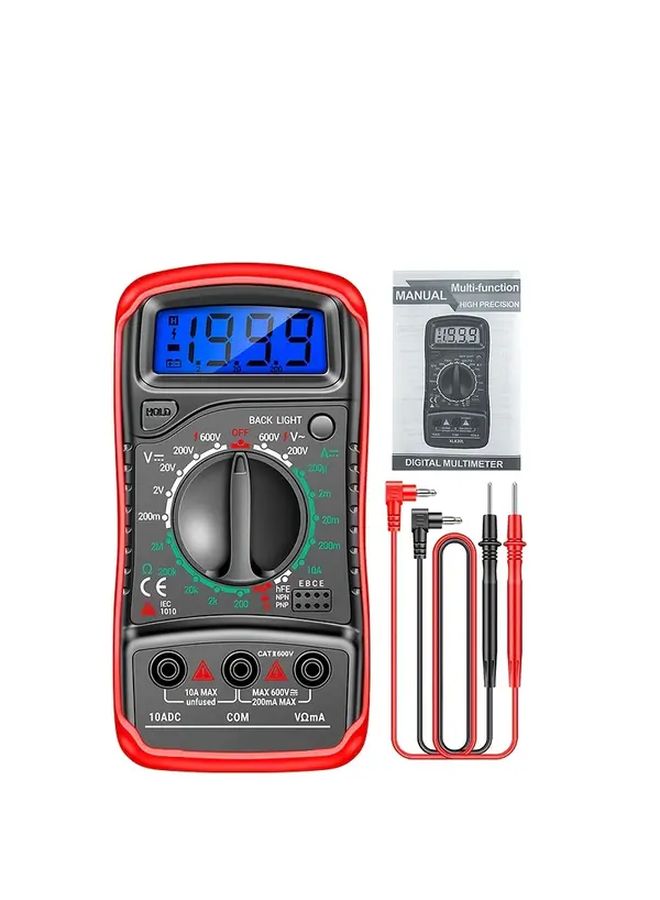 Digital Multimeter With Auto Range Backlit AC DC Ammeter Volt Ohm Tester Thermocouple Portable Red Multimeter Tester For Electrical Testing Durable Construction Precision Measurement Tool - Image 3