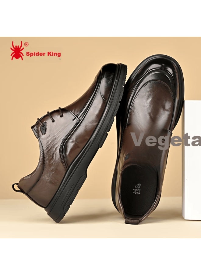 Spider King Men's Business Leather Derby Shoes Soft Sole Spring Autumn Casual Formal 75d056 Brown Size 39