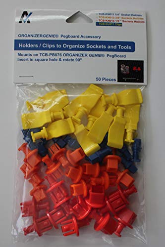 Ascend Tools Universal Clips Socket Holders 50 pcs Accessories for Organizer Genie Pegboards to Organize Tools Mix Pack of Universal Clips and Assorted Socket Holders - Image 1
