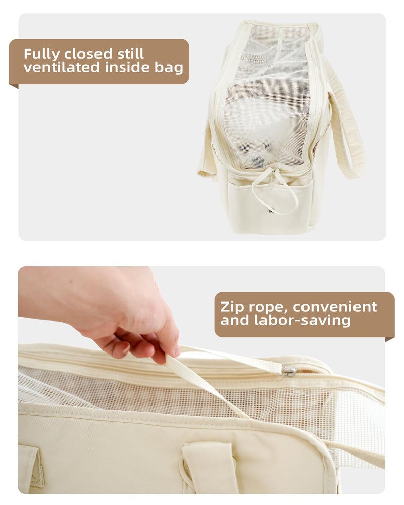 ONECUTE Dog Purse Carrier for Small Dogs Rabbit cat with Large Pockets, Cotton Bag, Dog Carrier Soft Sided, Collapsible Travel Puppy Carrier (Beige, 13.6" L x 6.5" W x 10" H) - Image 4