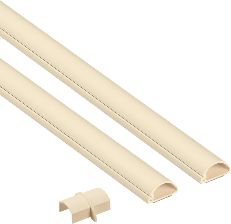 D-Line TV Cord Hider, Patented Half Round Cable Cover, Hide Wall Mount TV Wires, Hinged One-Piece Cable Concealer, Paintable, Adhesive, Decorative Raceway - 2X 0.78in W x 0.39in H x 15.7in L - Beige - Image 1
