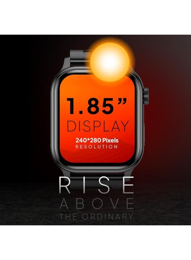 Fire-Boltt Rise Smart Watch 1.85″ with Bluetooth Calling, AI Voice Assistant, Rotating Crown, SpO2 & Heart Rate Monitor, 123 Sports Modes, IP67 Waterproof Metal Smartwatch for Men & Women - Black - Image 2