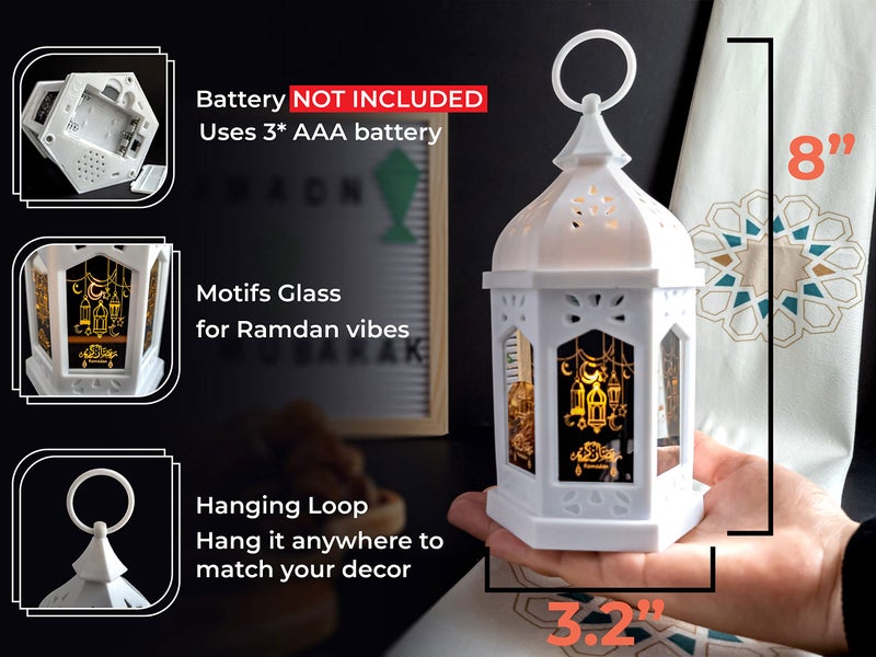 OLEEK أوريك رمضان مصابيح مصابيح فانوس (2pcs -8in) - زخارف رمضان للمنزل - هدايا رمضان للأطفال - زخارف رمضان لجدار الجدار في الهواء الطلق والعيد - Image 5