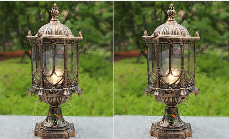 Weldecor Antique Outdoor Main Gate Light for HomeMetal Decorative Architectural Design Waterproof Rustproof for Garden Exterior Compound Wall Piller Pole Set of 2 - Image 1
