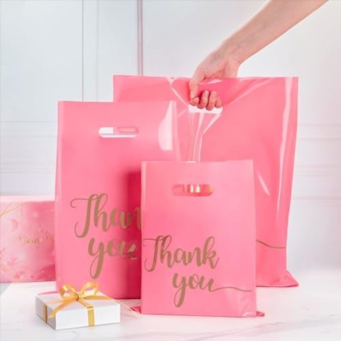 ZORRITA 100 Pack Thank You Bags for Small Business, 9 x 12 Inch Plastic Shopping Bags with Handles Retail Merchandise Bag Extra Thick Gift Bag Bulk (Pink) - Image 3