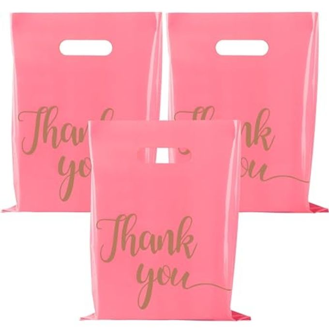 ZORRITA 100 Pack Thank You Bags for Small Business, 9 x 12 Inch Plastic Shopping Bags with Handles Retail Merchandise Bag Extra Thick Gift Bag Bulk (Pink) - Image 4