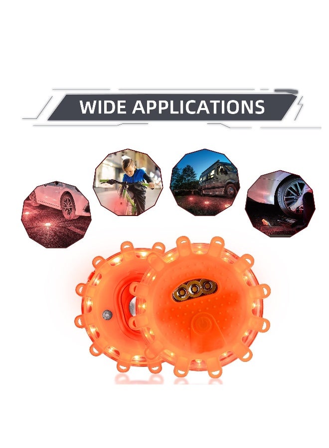 Loquat 3 Pack LED Road Flares Emergency Lights Roadside Safety Beacon Disc Flashing Warning Flare Kit, with Magnetic Base Hook for Car Truck Boats, 9 Flash Modes (Batteries Not Included) - Image 1