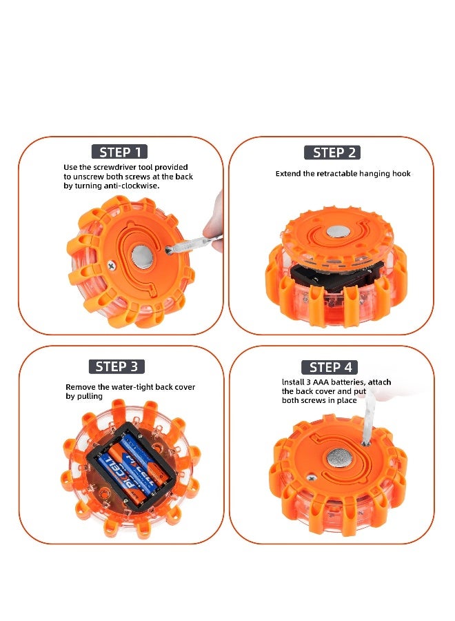 Loquat 3 Pack LED Road Flares Emergency Lights Roadside Safety Beacon Disc Flashing Warning Flare Kit, with Magnetic Base Hook for Car Truck Boats, 9 Flash Modes (Batteries Not Included) - Image 3