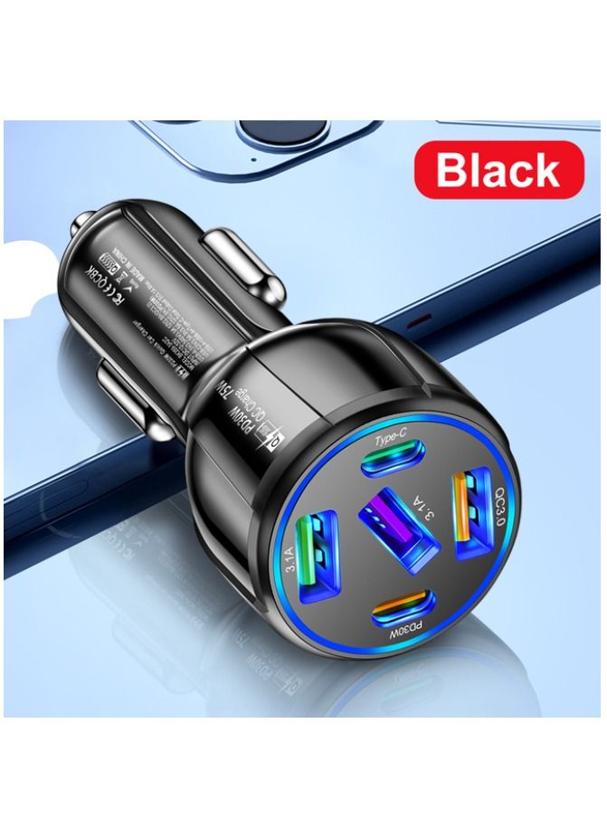 ارواق شاحن سيارة USB من النوع C QC3.0 PD محول شحن سريع 5 منافذ 75 وات لهاتف iphone Xiaomi Huawei Samsung - Image 1