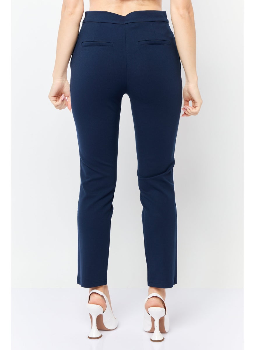 Juicy Couture Women Regular Fit Straight Leg Textured Pants, Navy  - Image 4