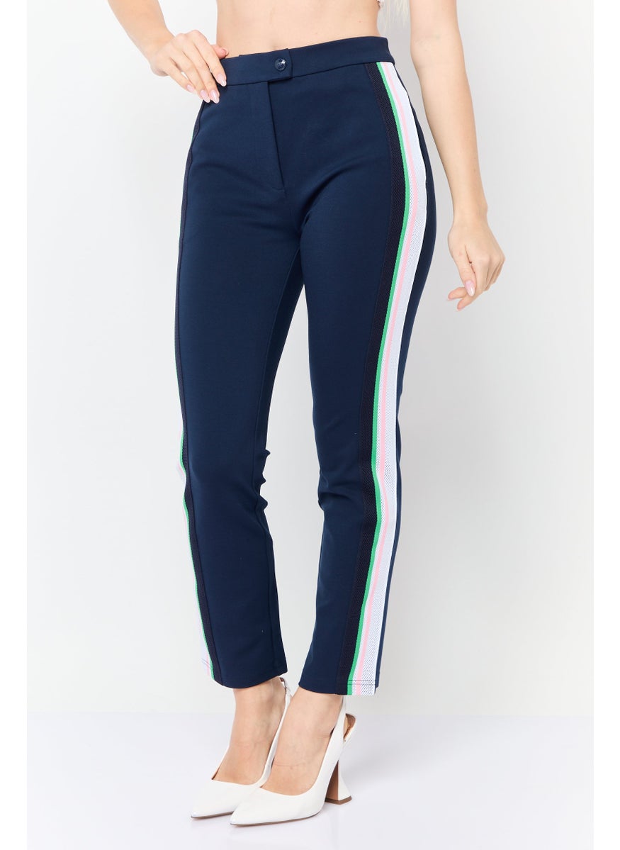 Juicy Couture Women Regular Fit Straight Leg Textured Pants, Navy  - Image 1