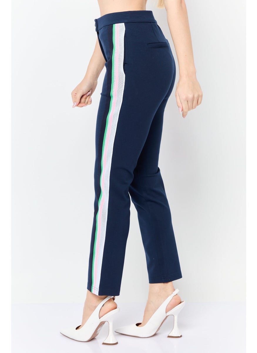Juicy Couture Women Regular Fit Straight Leg Textured Pants, Navy  - Image 3