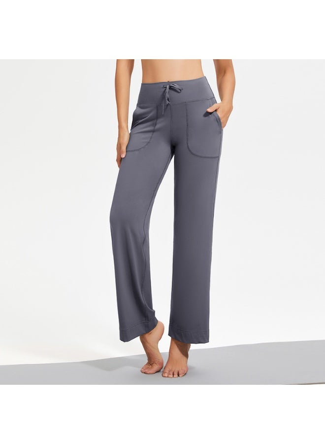 Wide Leg Yoga Pants For Women Solid Color High Waist Sweatpants With Pockets Stretch Comfy Workout Sports Trousers - Image 1