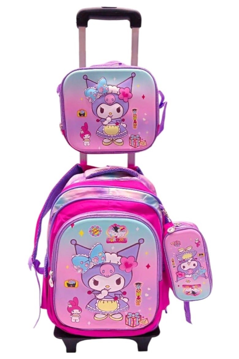Toy Box Kuromi 3-Piece School Bag Set - Backpack with Trolley, Lunch Box and Pencil Case 