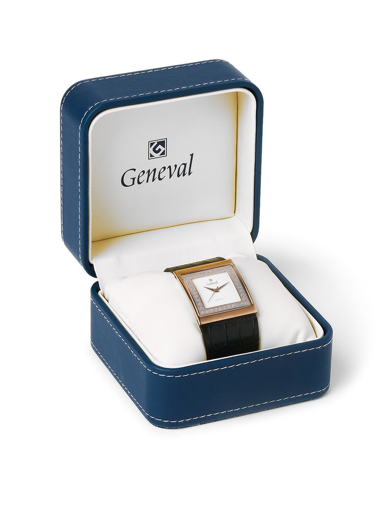 GENEVAL ساعة يد أنالوج بحزام جلد GLS044RWB - 34 مم - أسود - Image 5
