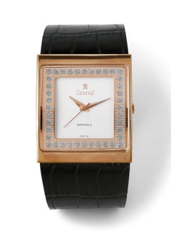 GENEVAL Leather Strap Analog Wrist Watch GLS044RWB - 34mm - Black  - Image 1